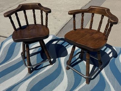 Classic! Pair of Solid Wood Swivel Bar Stools