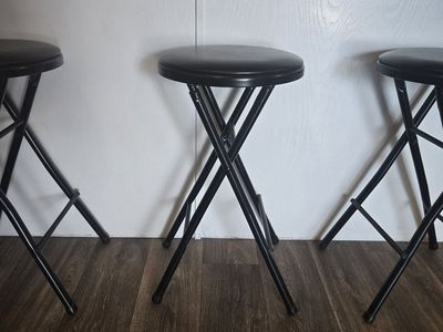 Set of 3 Black Folding Bar Stools - Compact & Versatile Seating Solution