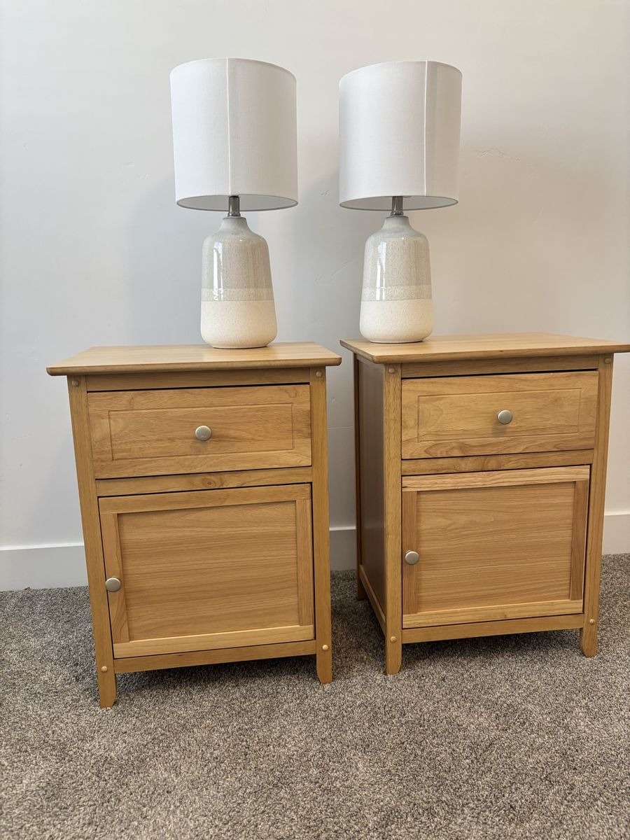 Pair of Wooden Nightstands with Drawers and Cabinet Storage