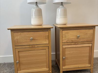 Pair of Wooden Nightstands with Drawers and Cabinet Storage