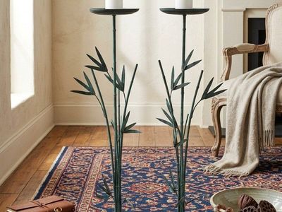 Vintage Metal Green Bamboo Candle Holders