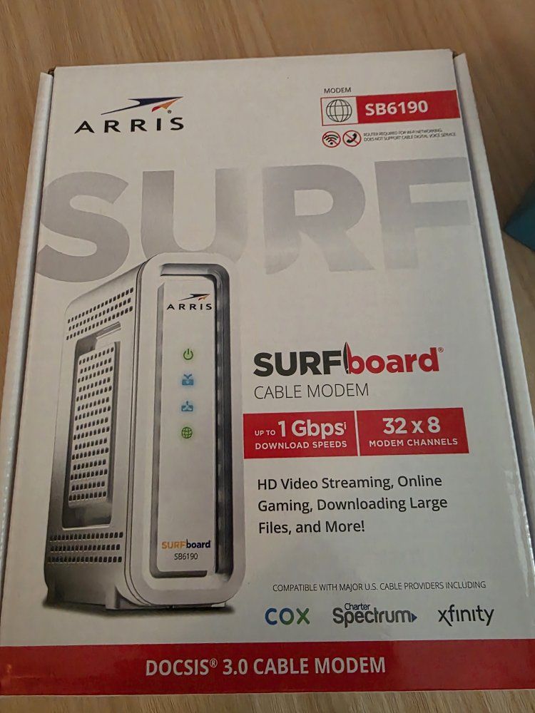 ARRIS SURFboard SB6190 DOCSIS 3.0 Cable Modem - Up to 1 Gbps Download Speeds, 32x8 Channels