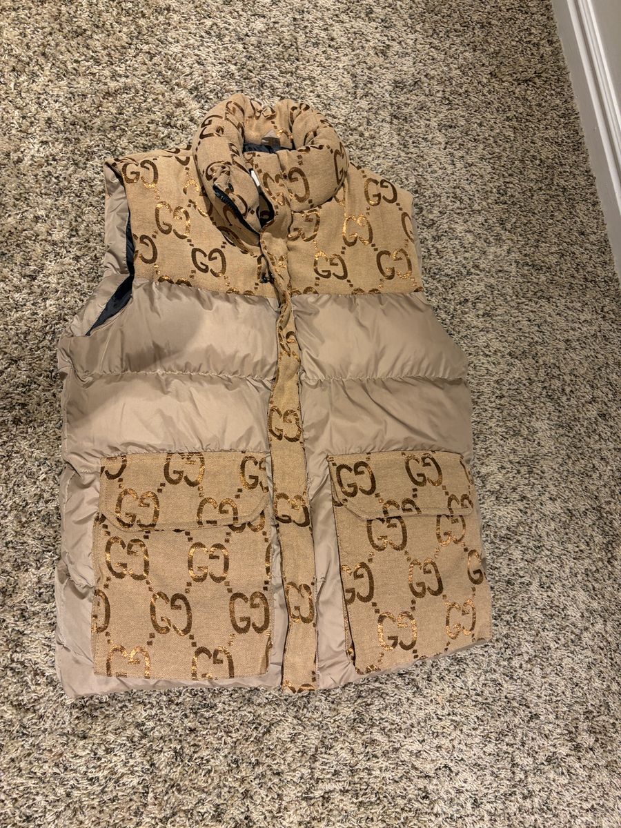 Monogram Puffer Vest - Beige/Brown, Unisex, Size M - Like new -