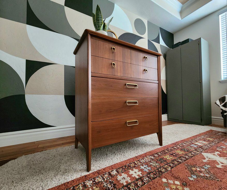 Stunning Walnut Drexel Tallboy MCM Dresser