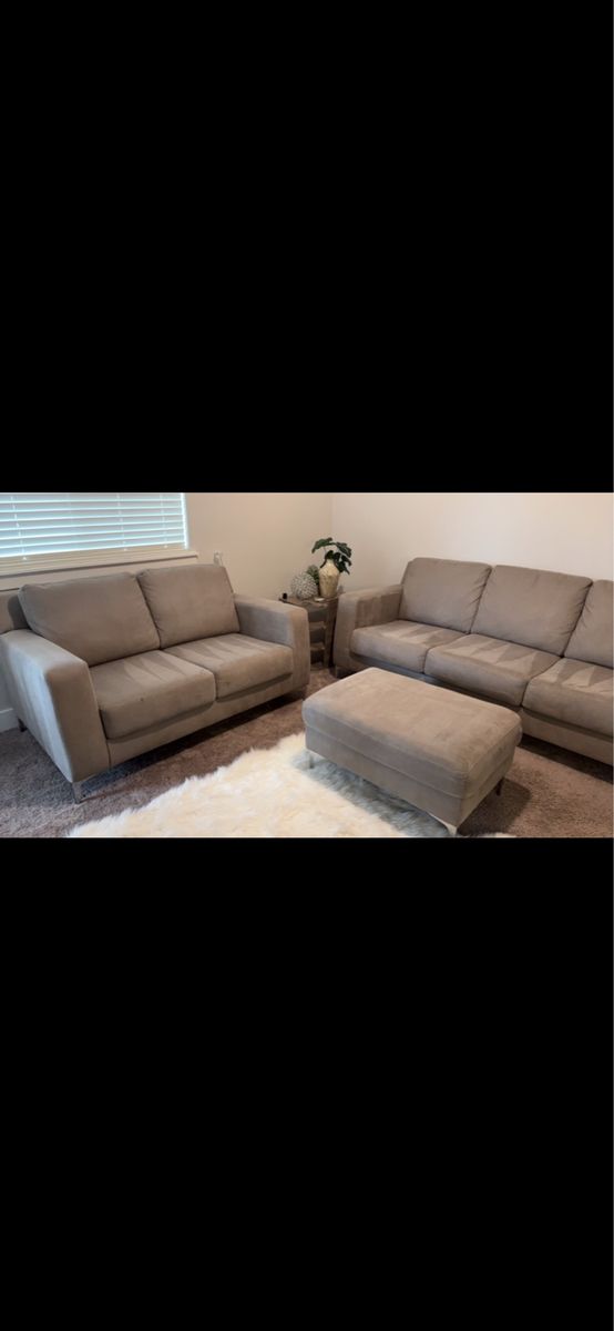 3-Piece Stone Gray Living Room Set - Sofa, Loveseat, and Ottoman with Chrome Legs