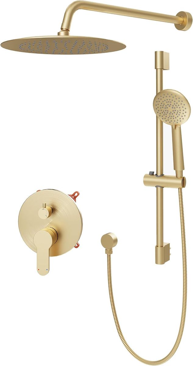 Brushed Gold 10" Shower Head Slide Bar Shower System