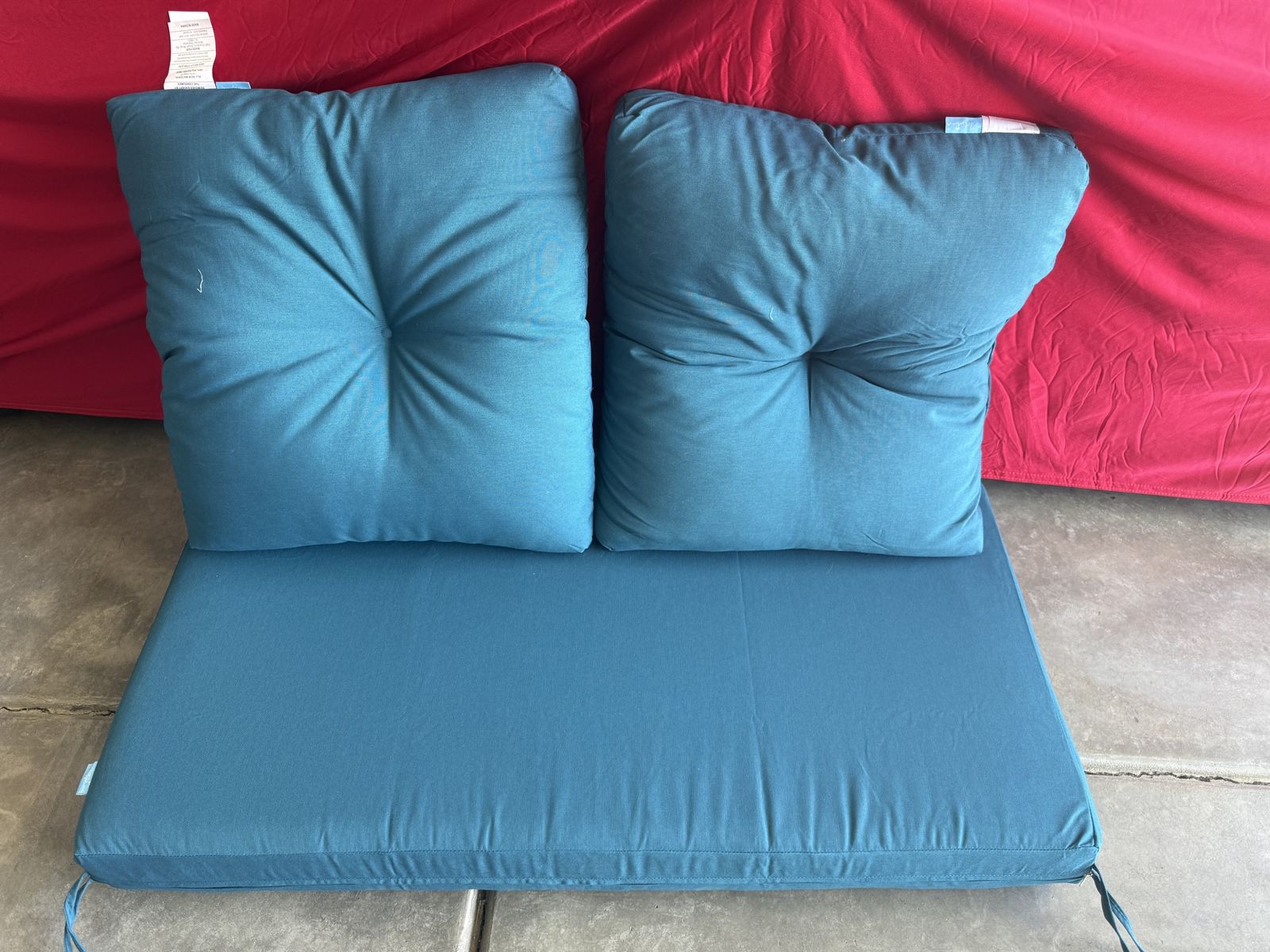 Outdoor Patio Cushion Set - 2 Seat Backs & 1 Bench Seat, Teal Blue, Excellent Condition