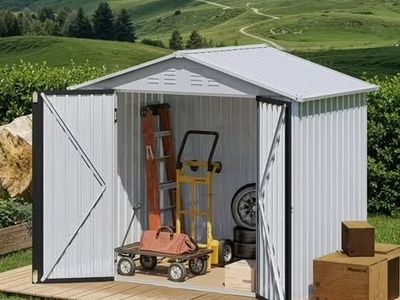 Uforic 6x4ft Metal Outdoor Shed, Lockable, White