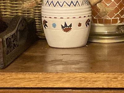 Decorative White Ceramic Vase with Southwestern/Tribal Design - Rope Accent
