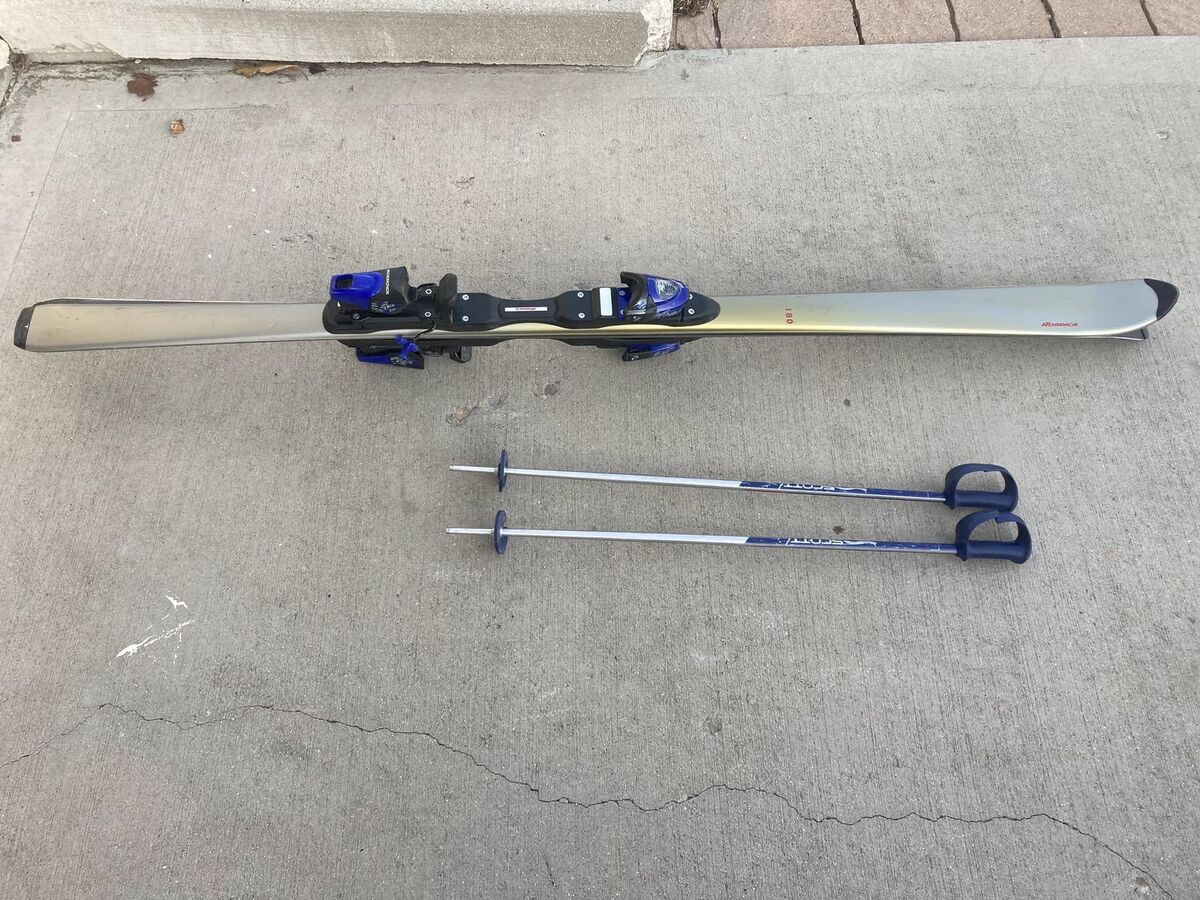 Nordica Skis 180 rossignol bindings, kids poles