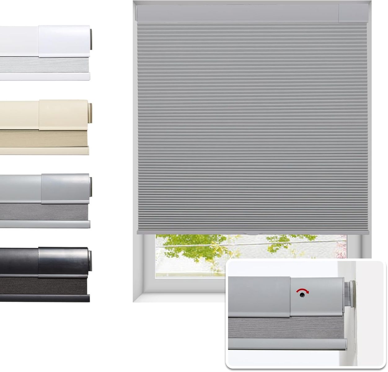 22" W x 64" H Tonature No Drill Cellular Shades, Thermal Insulating & Noise Reducing Honeycomb Blinds - GREY