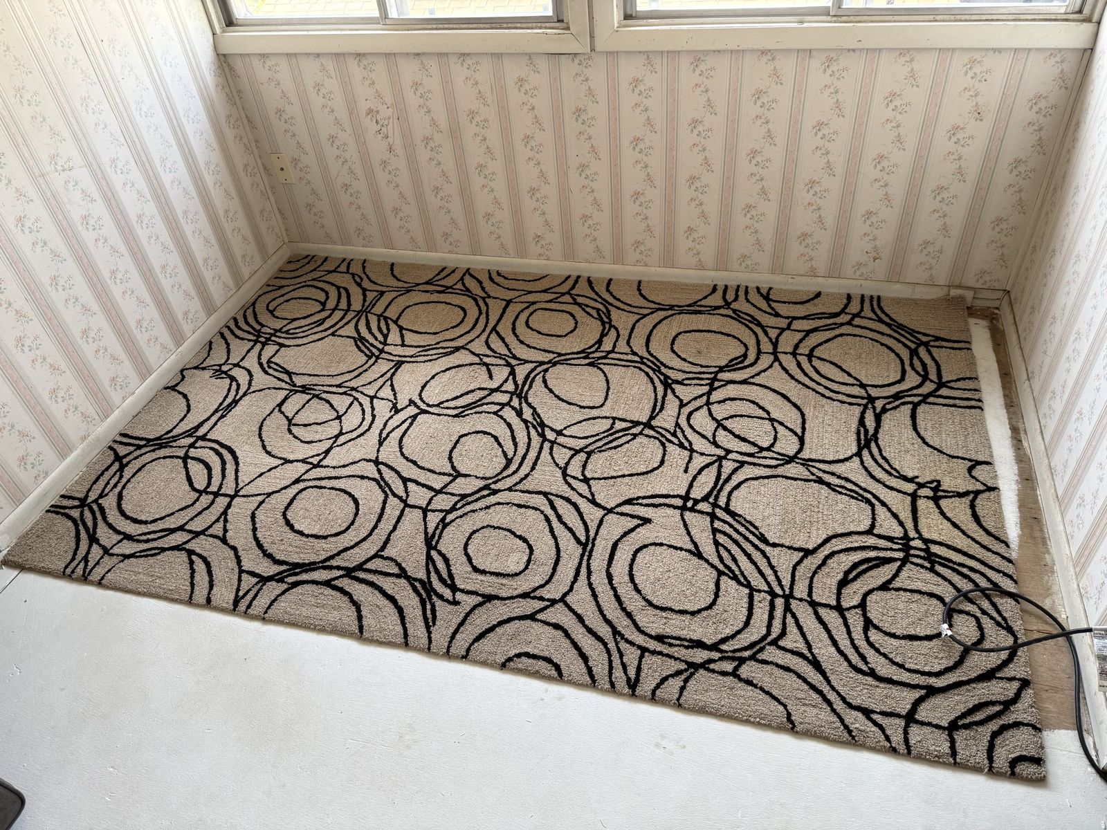 Geometric Swirls Area Rug - Beige & Black Accent Carpet