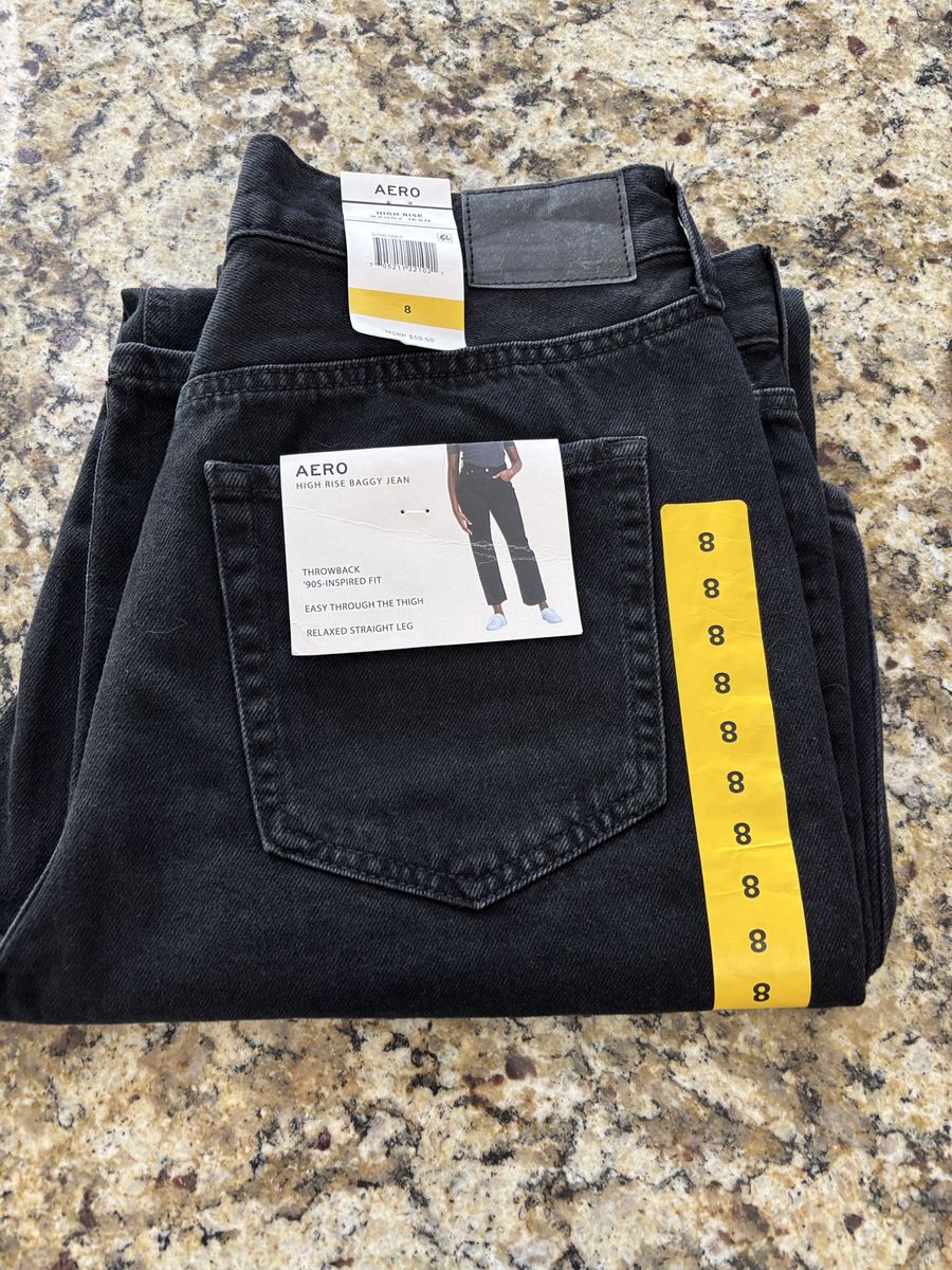 Aeropostale Women's High Rise Baggy Jeans in black