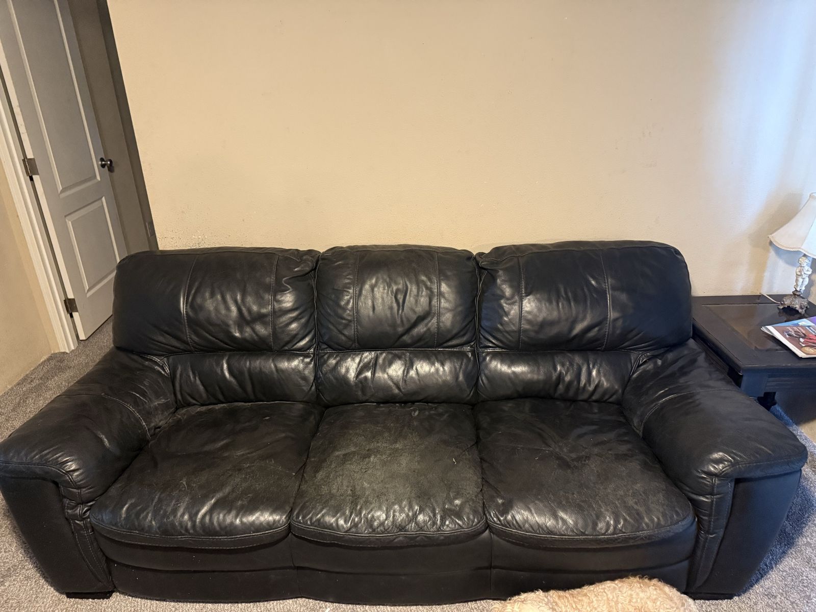 Black Leather/Vinyl Couch - Used Condition