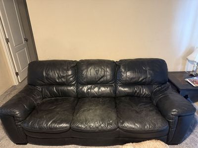 Black Leather/Vinyl Couch - Used Condition