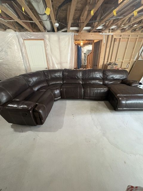 Large Dark Brown Genuine Leather Sectional Sofa with Recliners