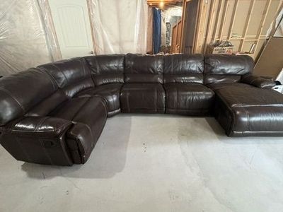 Large Dark Brown Genuine Leather Sectional Sofa with Recliners