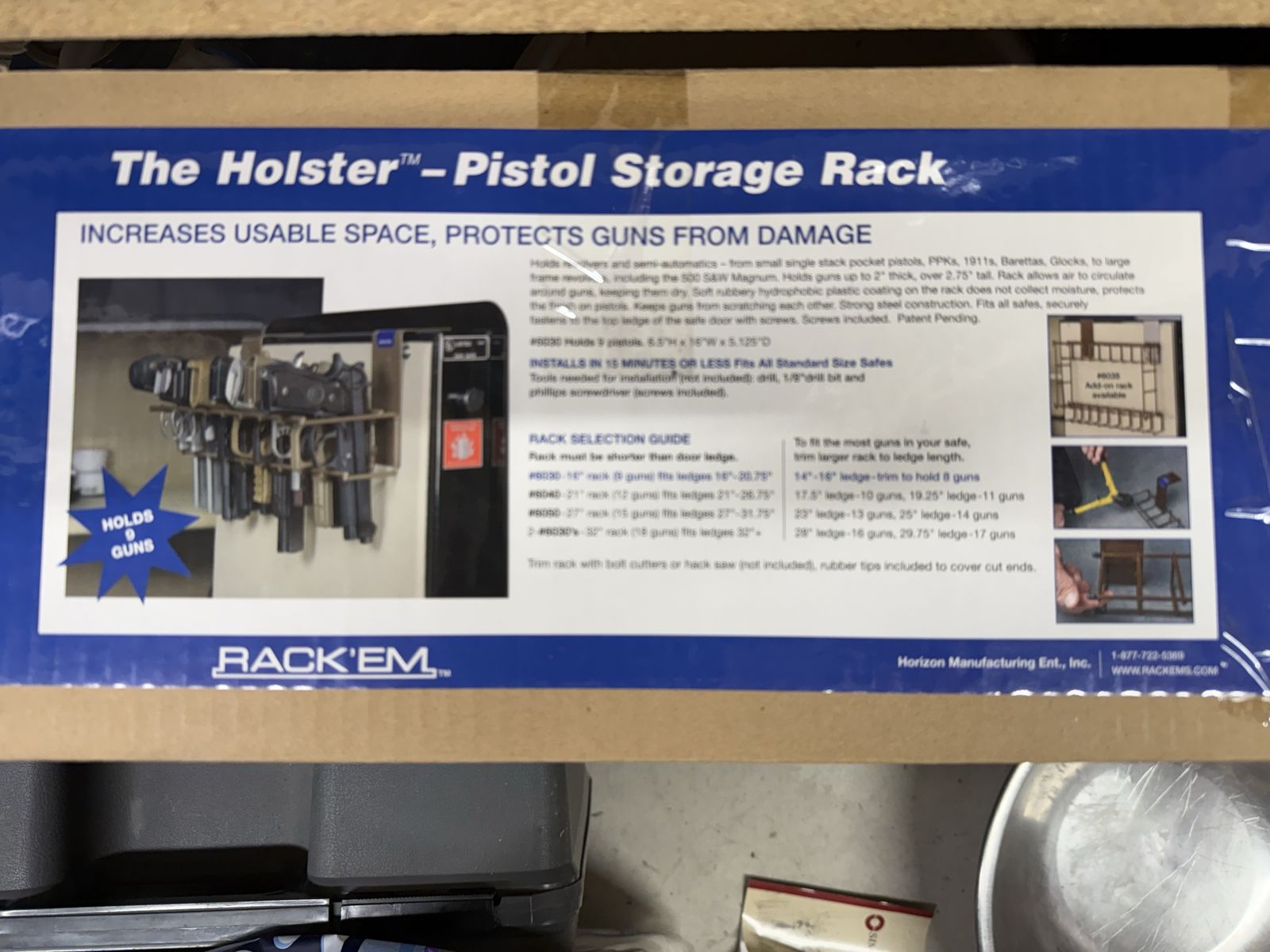 Rack'em The Holster Pistol Storage Rack for 9 Guns - Increases Usable Space & Protects Firearms