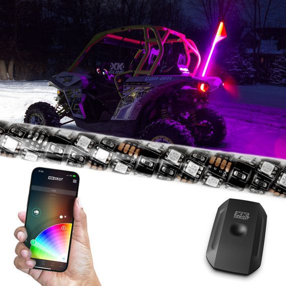 XK Glow (x2) 32" XKchrome Advanced App Control LED Whip Light Kit for Dunes UTV ATV Side By Side SXS Polaris RZR Canam Mavrick