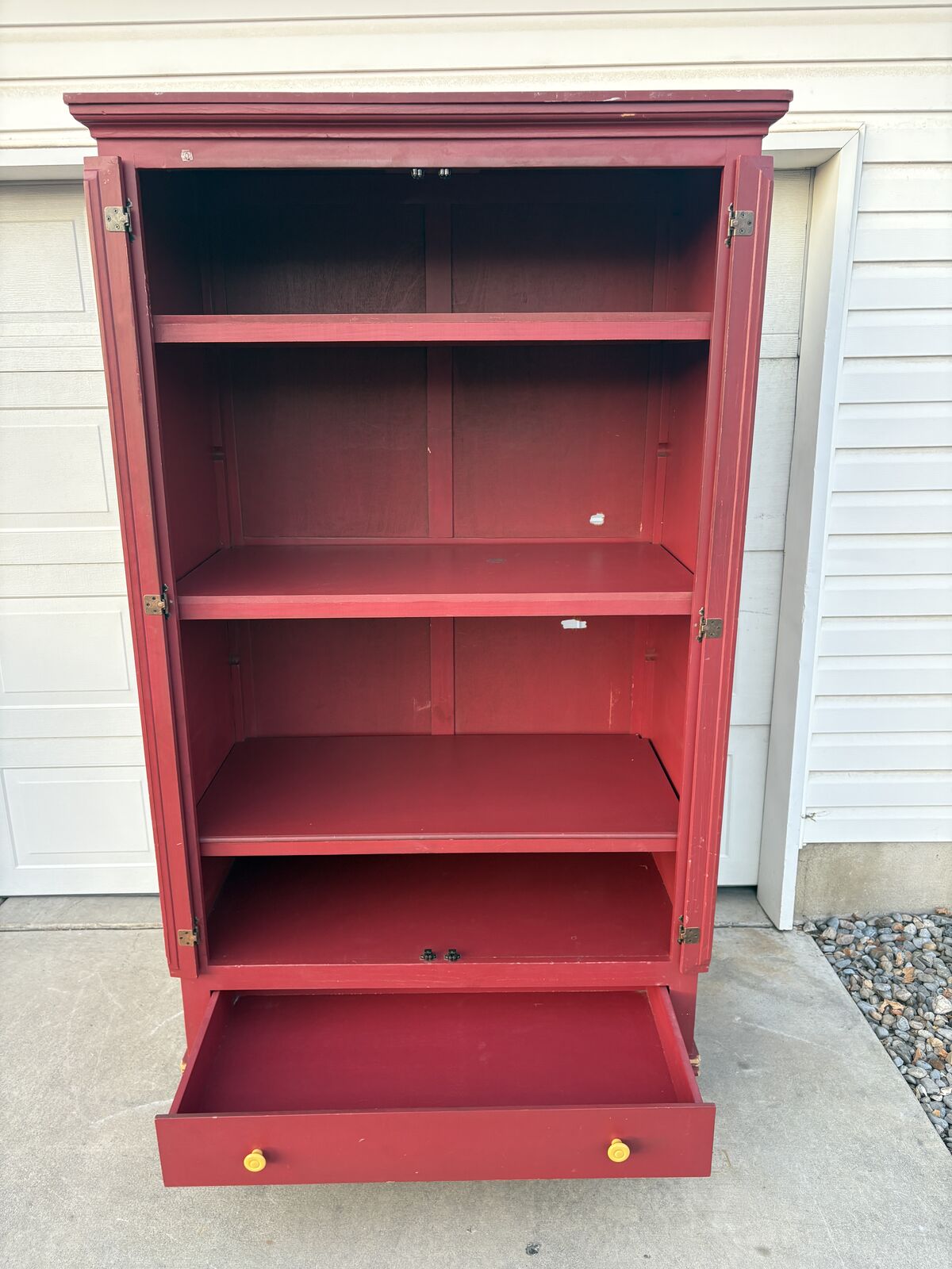 DELIV AVAIL - Red Wood Armoire Cabinet