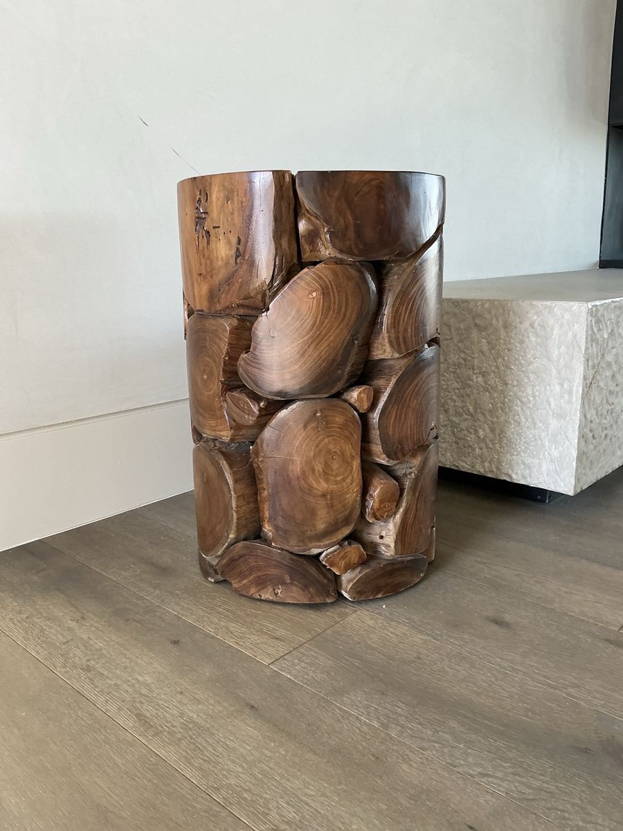 Hand-Carved Solid Wood Tree Trunk Stool / Side Table, Unique Live Edge Design