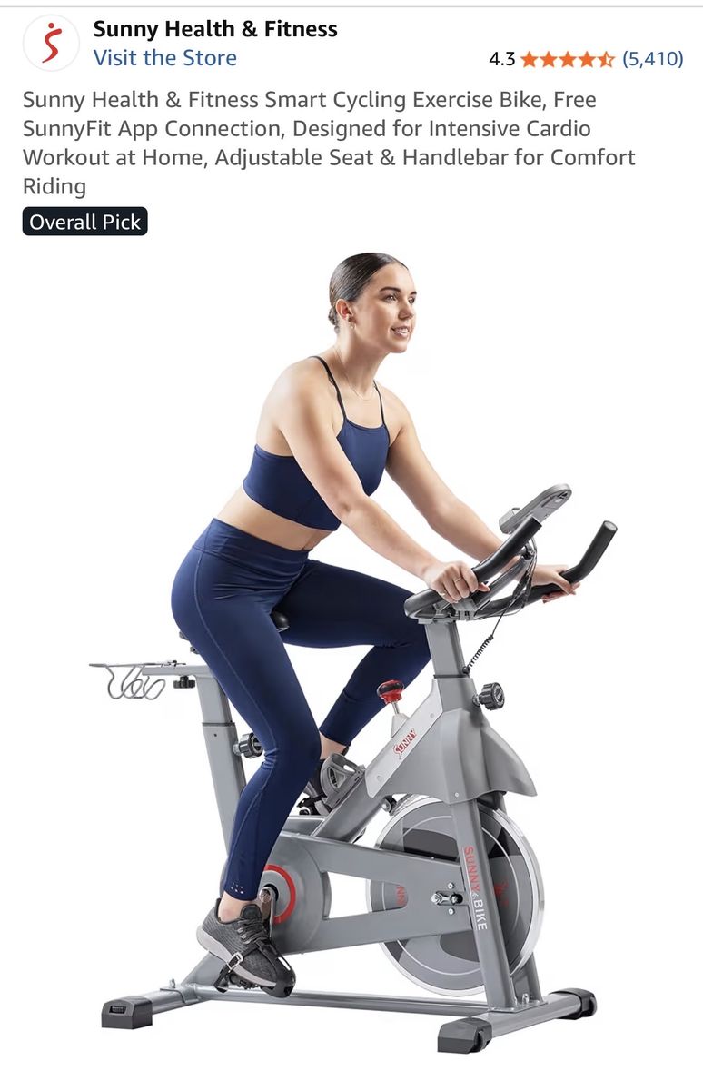 Sunny Health & Fitness Smart Cycling Exercise Bike - App Connected, Adjustable, Cardio Workout
