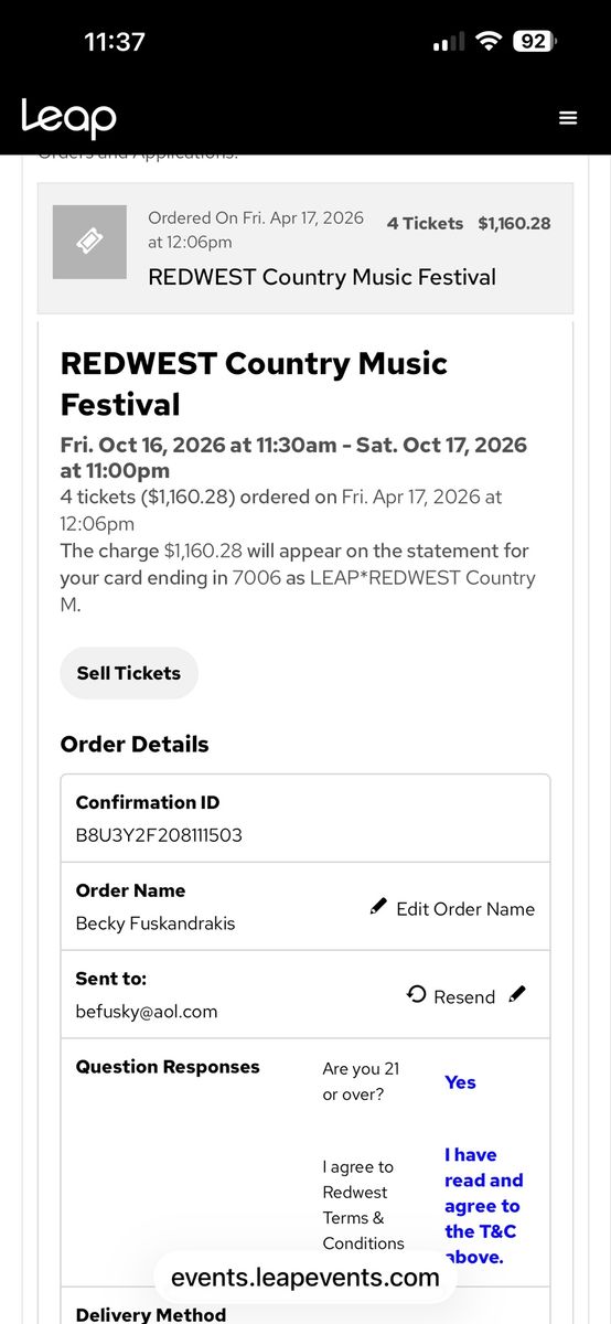 4 Tickets for REDWEST Country Music Festival - Oct 16-17, 2026
