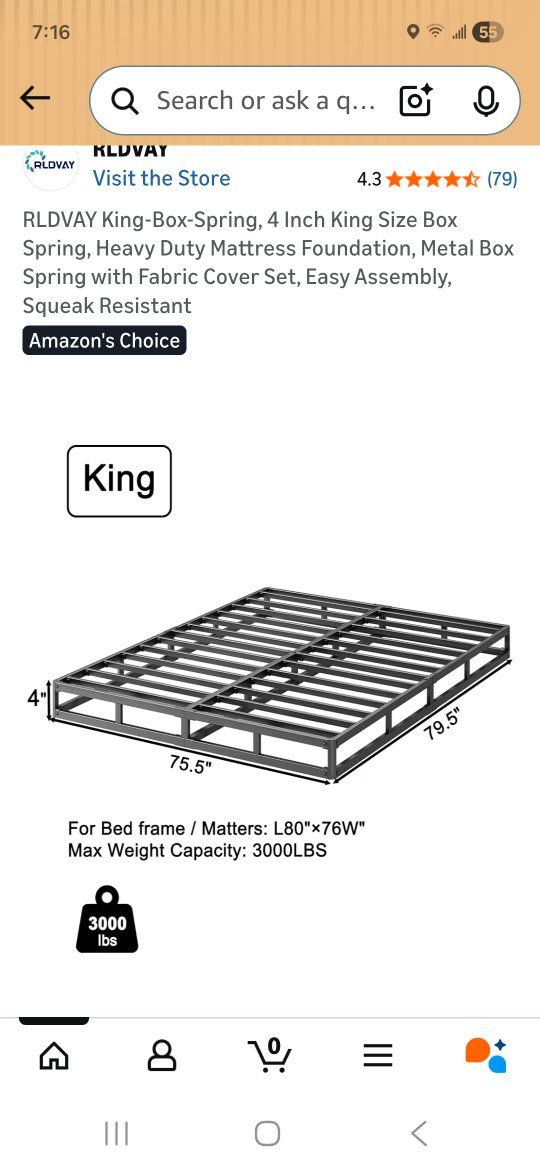 4 Inch metal king box spring.