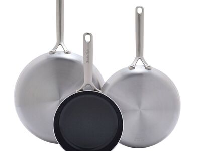 GreenPan GP5 Vista Stainless Steel Ceramic Nonstick 5-Ply 3-piece Fry Pan Set 1720301 #98800