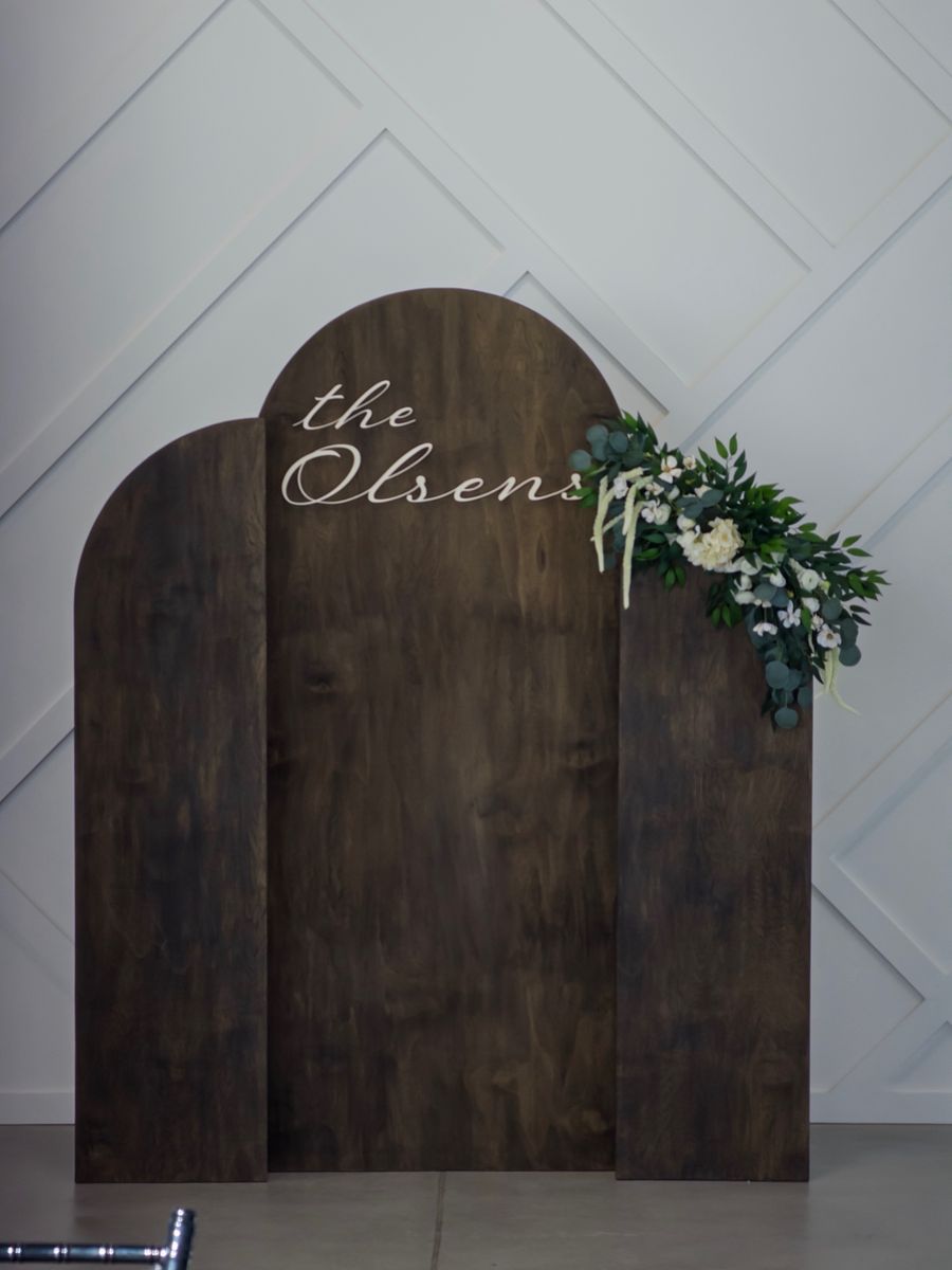 Dark Walnut Arched Backdrop Rental