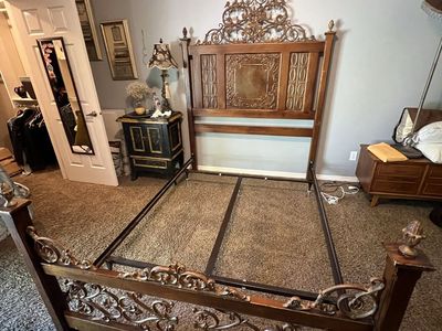 Ornate Wood & Metal Scrollwork Bed Frame