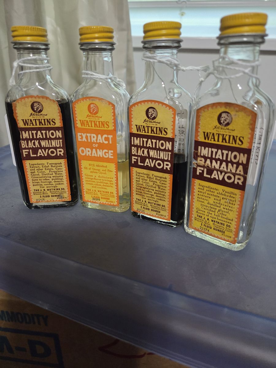 Vintage Watkins Extract Bottles Lot of 4 Flavors