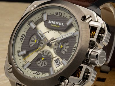 Diesel BAMF Chrono-look DZ7343 beige dial, chrono-look subdials & brown leather strap