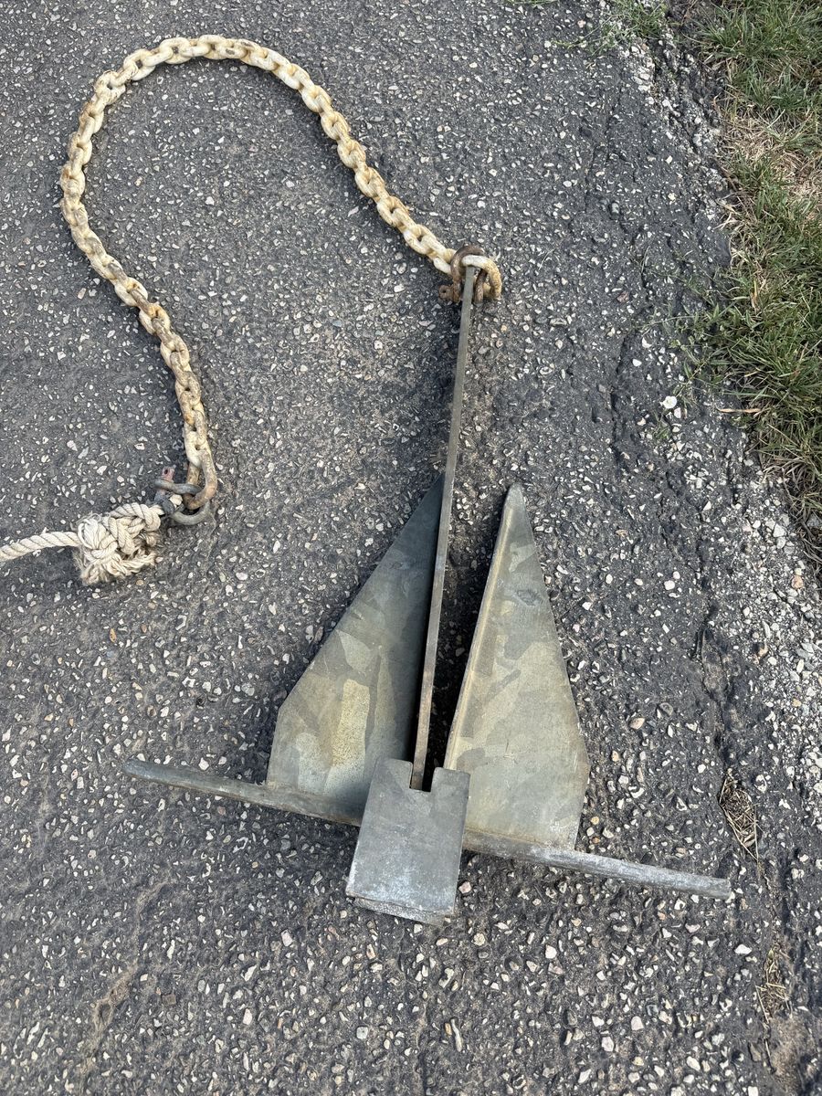 Large Boat Anchor with Chain & Rope - Used Marine Anchoring Equipment