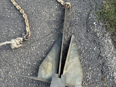 Large Boat Anchor with Chain & Rope - Used Marine Anchoring Equipment
