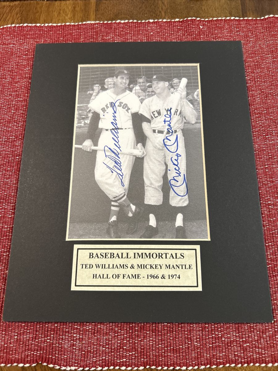 Mickey Mantle New York Yankees & Ted Williams Boston Red Sox Dual Autograph 5x7 B/W Photo Matted 8x10  Hand Signed Auto HOF