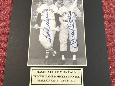 Mickey Mantle New York Yankees & Ted Williams Boston Red Sox Dual Autograph 5x7 B/W Photo Matted 8x10 Hand Signed Auto HOF
