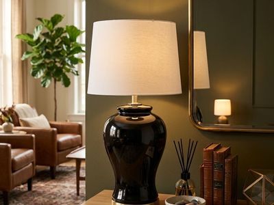 Vintage Black and Brass Ginger Jar Lamp
