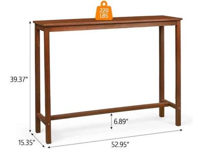 VINGLI Wooden Outdoor Bar Table, Brown, 53" Weather-Resistant Patio Pub Height
