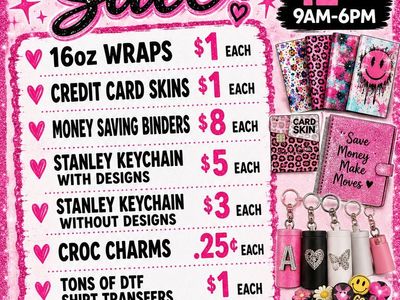 Weekend Yard Sale! Stanley Keychains, Croc Charms, DTF Transfers, Shot Glasses & More