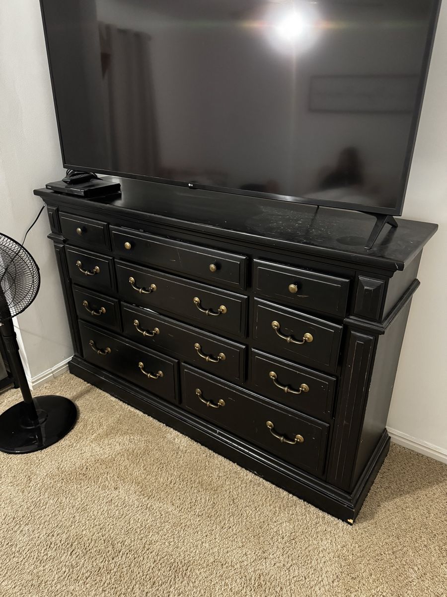 Black Wooden Dresser with Brass Hardware