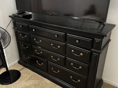 Black Wooden Dresser with Brass Hardware