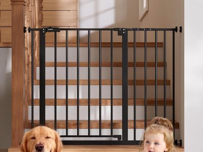 Black 29.5–40.75" Baby/Pet Gate Pressure-Mounted Walk-Through with Dual Lock & 2-Way Swing