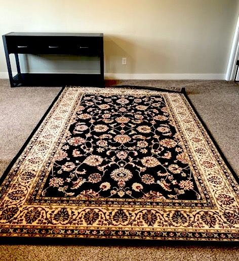 Well Woven Brand Area Rug Black and Cream Floral Design