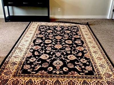 Well Woven Brand Area Rug Black and Cream Floral Design
