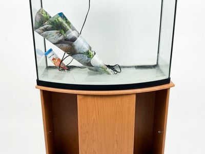 36-Gallon Bowfront Aquarium Fish Tank with Matching Wooden Stand & Hood - Gently Used