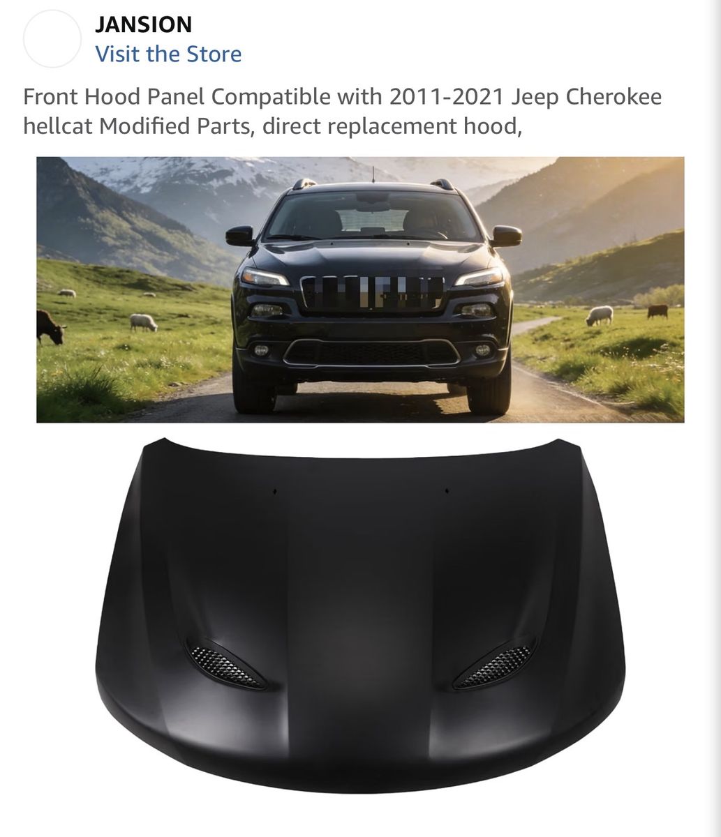 Front Hood Panel Compatible with 2011-2021 Jeep Cherokee hellcat Modified Parts,