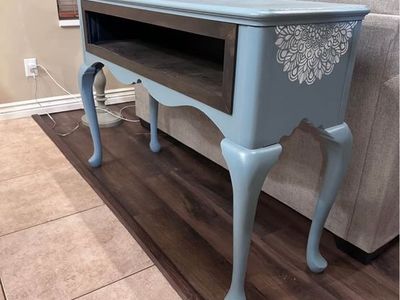 Painted Console Table, Blue Sofa Table with Mandala Accent, Vintage Style Entryway Furniture