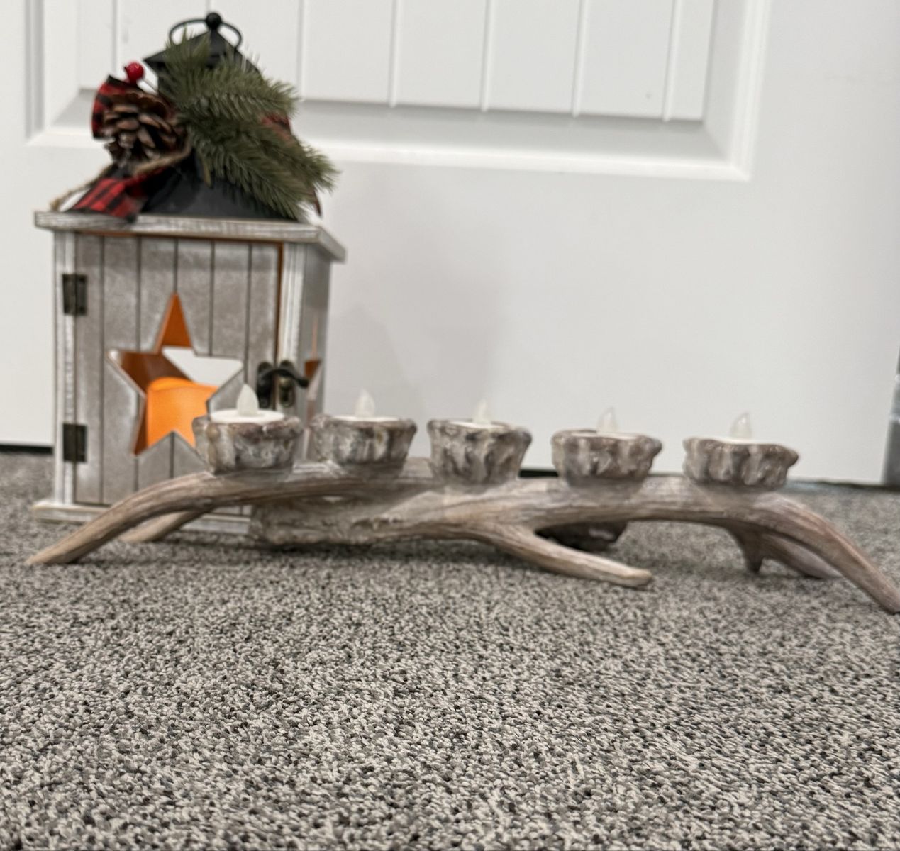 Lantern & antler tea light holder