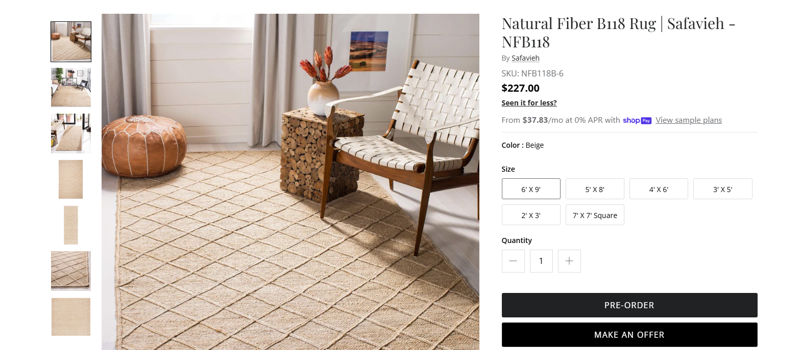 6'x9' 100% Jute Rug by Safavieh